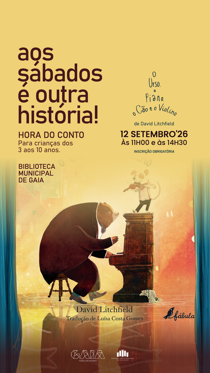 Cartaz: "O Urso, o Piano, o Cão e o Violino", de David Litchfield